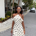 European and american cross-border women's fashion:  summer new arrival - elegant sweet halter neck slim-fit ruffle sleeveless cami dress