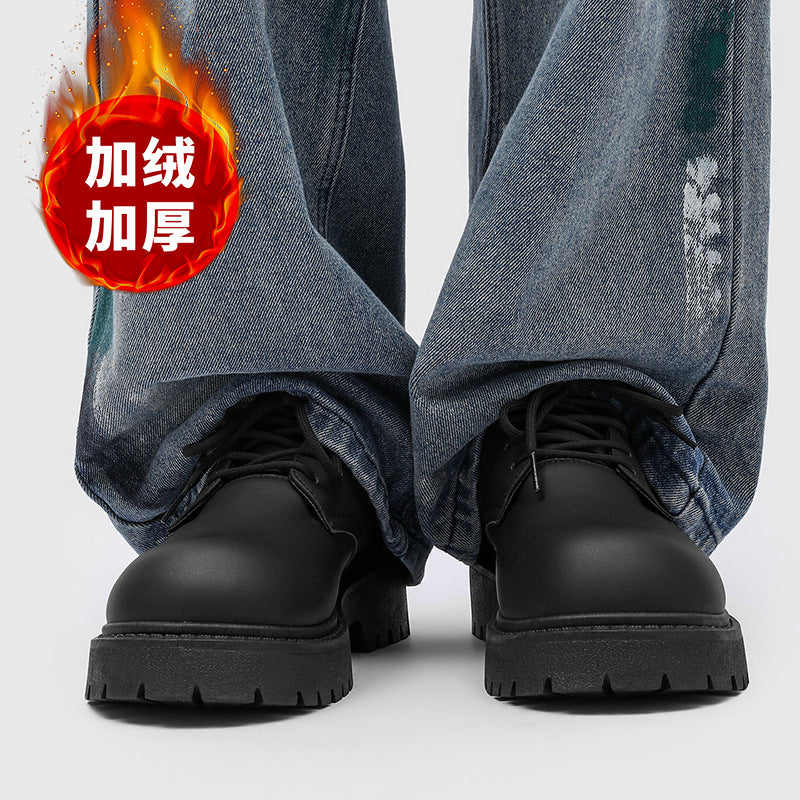Derby shoes for men 2025new arrivalclassy casual leather shoes thick sole heightening big toe shoes fleece-linedheattech cotton shoes for men