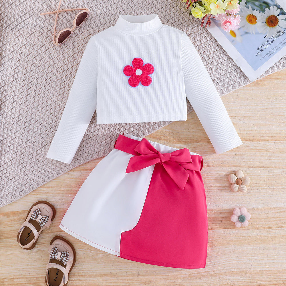 fashionnew arrivalfall and winterfashion small turtleneck with small flowers long sleevestops+bowspatchwork half sleeves