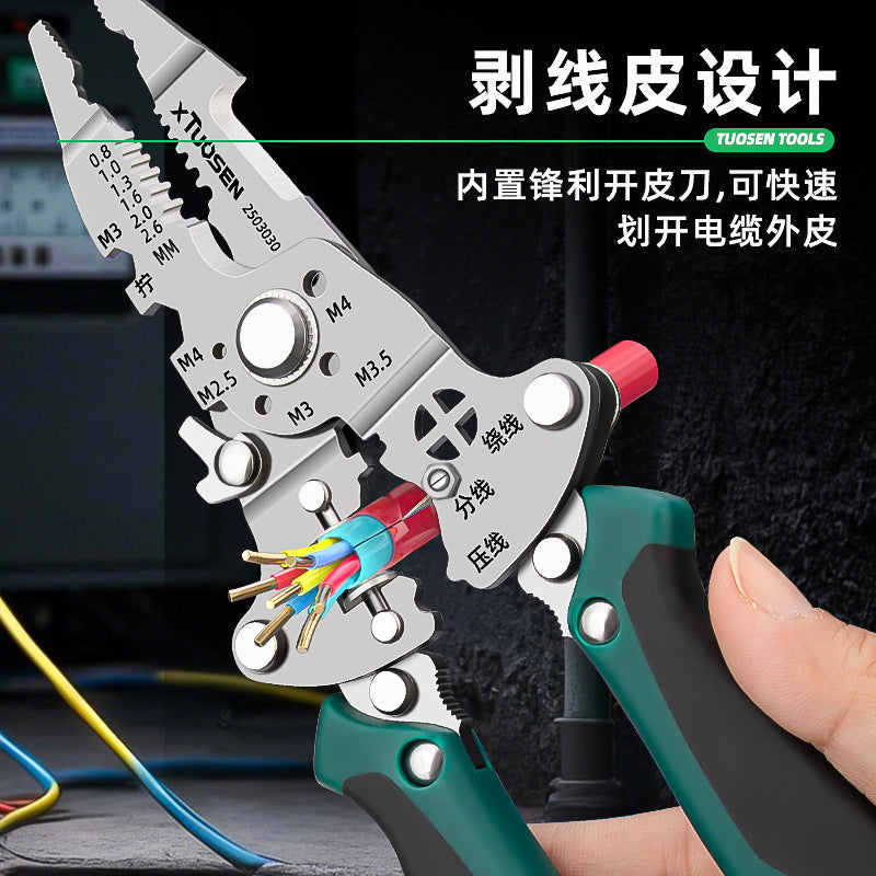 Tuosen Multifunctional Electrician Wiring Tools Cable Wire Divider Winding Crimp Clamp Folding Measuring Electric Stripping Clamp