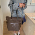 Korean style minimalist canvas tote bag for women, 2025 new arrival, super popular large capacity tote, plaid striped versatile shoulder bag