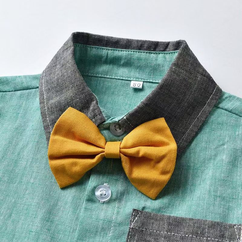 New boys' overalls set - stylish gentleman two-piece: short-sleeve shirt & overalls shorts - boy's tz021