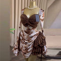 European and american cross-border women's clothing:  summer new arrival - elegant printed ruffle-trimmed flared sleeve pleated dress