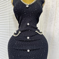 export tweed style sleeveless fine glitter knittingdress women's hot diamond button waist slimming lookknitting short skirt