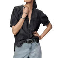 new european and american style versatile princess sleeve lightweight denim shirt casual top for women - perfect for cross-border e-commerce on  and