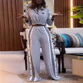 European and american cross-border women's fashion:  autumn new collection - stylish striped cropped long-sleeve shirt and wide-leg pants casual set
