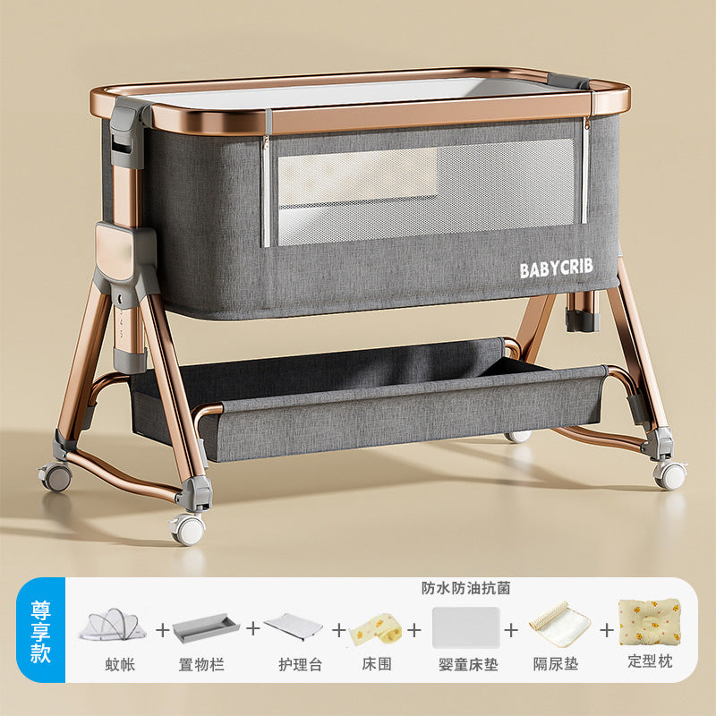 Aluminum alloy baby crib - portable, foldable, and convertible bassinet - multifunctional newborn bed - splice-together large bed