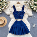 Chic hong kong retro hot girl style suit short camisole easiest for match mini skirt denim two-piece set trendy