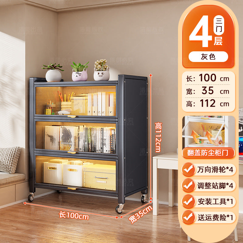 Steel dust-proof bookcase crevice bookshelf living room vertical cabinet with door locker bedroom narrow cabinet floor storage cabinet