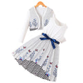 Girls' autumn dress set: white tank dress with long sleeves and cute polka dot print - two-piece outfit for export
