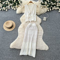 summer hollow-out knit slim-fit two-piece set - women's retro sleeveless, slimming, elegant, and chic workwear outfit