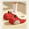 Women's cotton slippers - new 2025 winter collection: red apple design, fleece-lined, warm, indoor/outdoor, non-slip, thick-soled cotton shoes