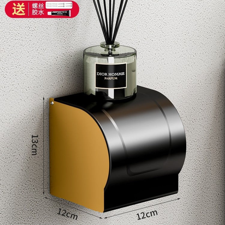 Paper Tissue Holder No Punching Light Luxury Black Gold Toilet Wipe Hand Tissue Box Toilet Mobile Phone Toilet Paper Roll Paper Toilet Paper Holder