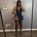 Fashion cross-border women's clothing  women's denim suspender skirt fashionsexy backless slit mini suspender skirt
