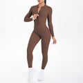 New arrival cross-border double-sided brocade pure color beautiful back cut outlong sleeves jumpsuit sports running fitness yoga wear jumpsuit
