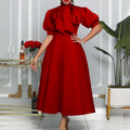 European and american plus size women's clothing  summer new arrival: lace-up bow solid color swing party dress - export dress