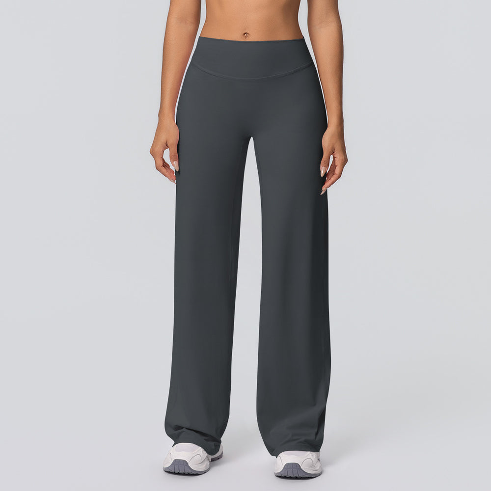 New arrival cross-border double-sided brushed pure colorhigh waistloose breathable yoga wide-leg pants running fitness yoga bell bottoms