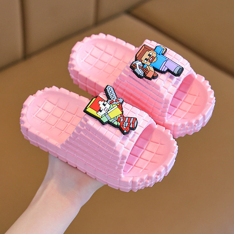 My world eva summer new sandals & slippers - building block character, cute cartoon design, outdoor non-slip slippers for boys & girls