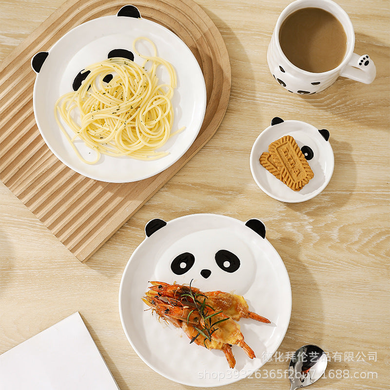 Trendy, instagrammable, high-value creative ceramic bowls, plates, and dishes - whimsical and cute cartoon panda dinnerware set wholesale