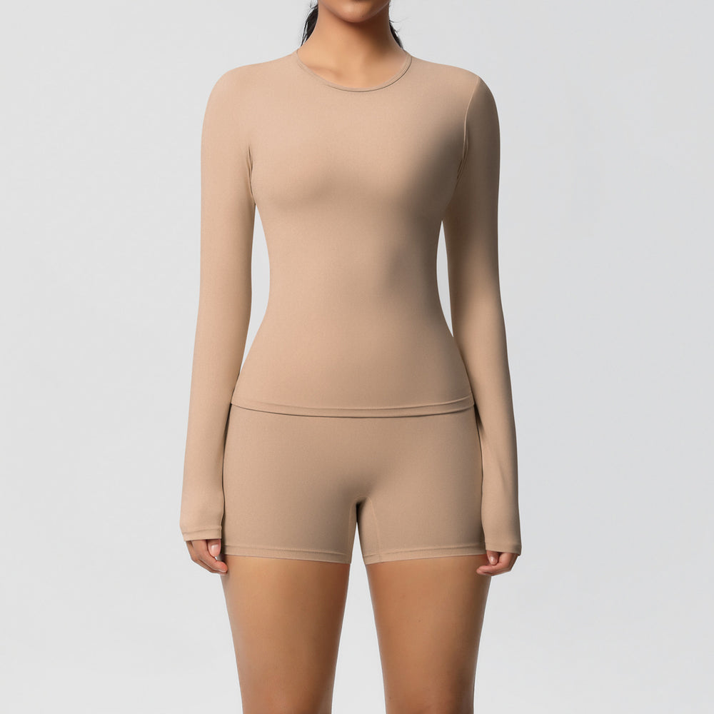 New arrival cross-border pure color double-sided brushed tight long yoga suit sports running fitness suit two-piece set for women