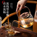 Walnut tea maker, vertical stripes glass teapot, double filter liner, tea stove, tea water separation, heat-resistant glass