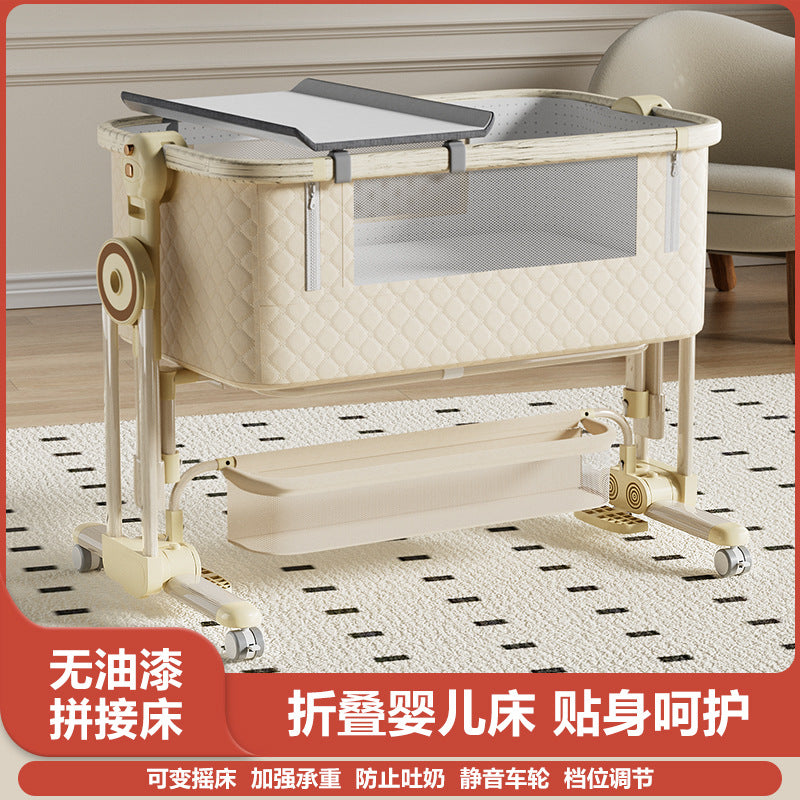 Aluminum alloy baby crib - portable, foldable, and convertible bassinet - multifunctional newborn bed - splice-together large bed