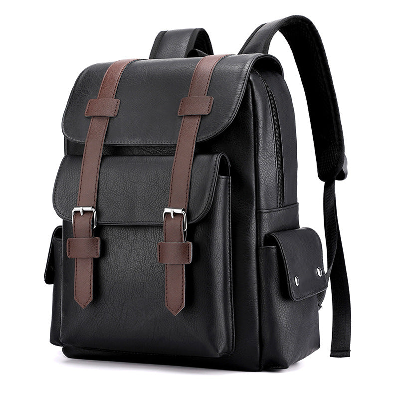 School bag men's large-capacity soft leather men's and women's backpacks, casual trendy men's college and middle school students' school bags, computer travel backpacks