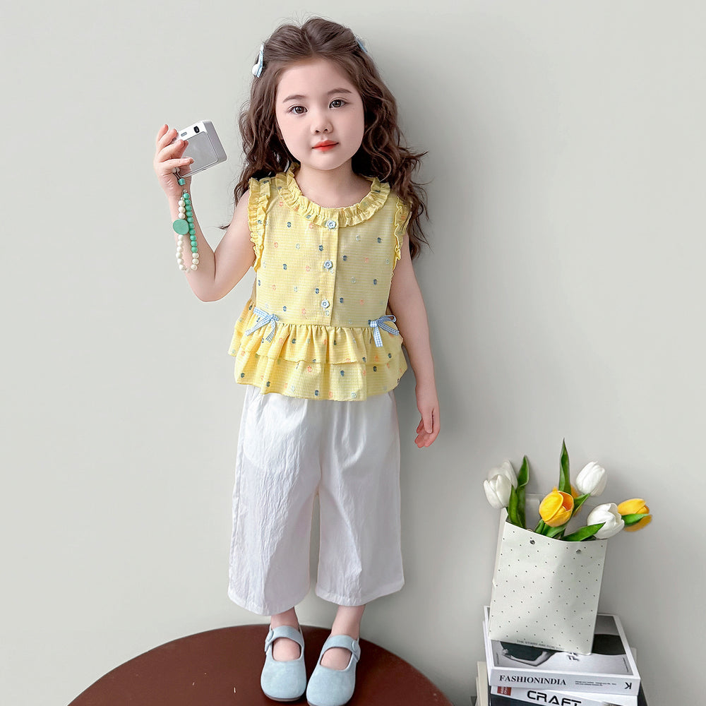 Girls' korean style sleeveless outfit summer  new children's tank top and wide-leg pants two-piece set baby summer clothes