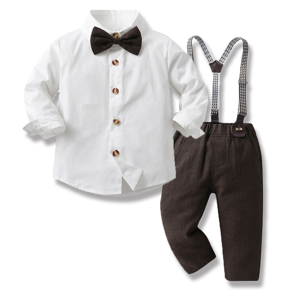 children's clothing, stylish spring long-sleeved suspender set for handsome boys, new performance dress for older children