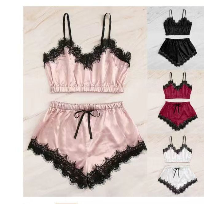 Fashion cross-border hot style sexylace sexy fungus edge three-point chest-wrapped laceintimates suit pajamas