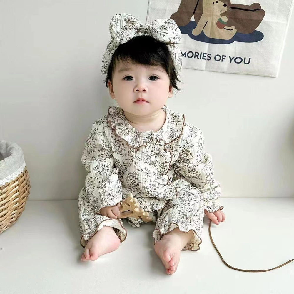 Infant and toddler spring and autumn clothing, 100-day celebration super cute outing romper, newborn baby girl floral print fashionable long-sleeved onesie