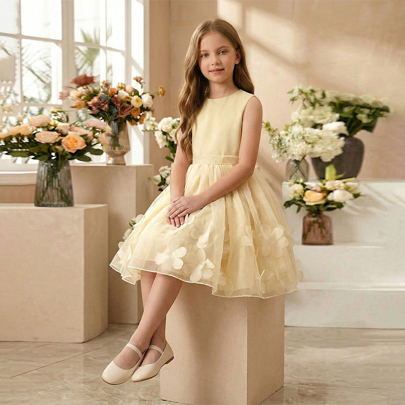European and american style cross-border girls' formal dress - custom sleeveless vest dress with tulle skirt - sweet style girl dress