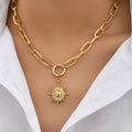 2025 amazon cross-border new solar pendant necklace paperclip chain chunky necklace fashion commute jewelry for women