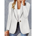 women's knitted textured jacket plus size outerwear - single-breasted long sleeve casual blazer