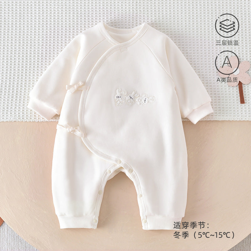Babibele baby clothes autumn winter new arrival one-piece quilted clothes infant clothes long sleeves side-breasted hairy