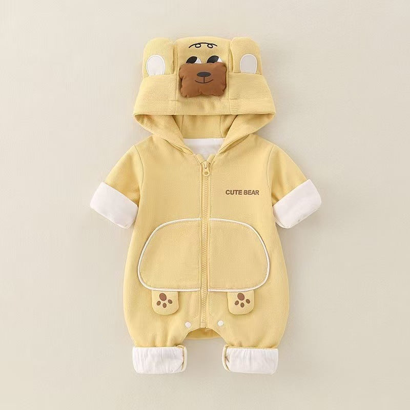 Newborn outing outfit cute newborn clothes for boys and girls hooded jumpsuit spring & fall romper jacket baby trendy