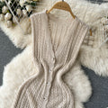 Summer korean chic slimming crochet sleeveless dress - women's single-breasted v-neck bodycon slit maxi dress
