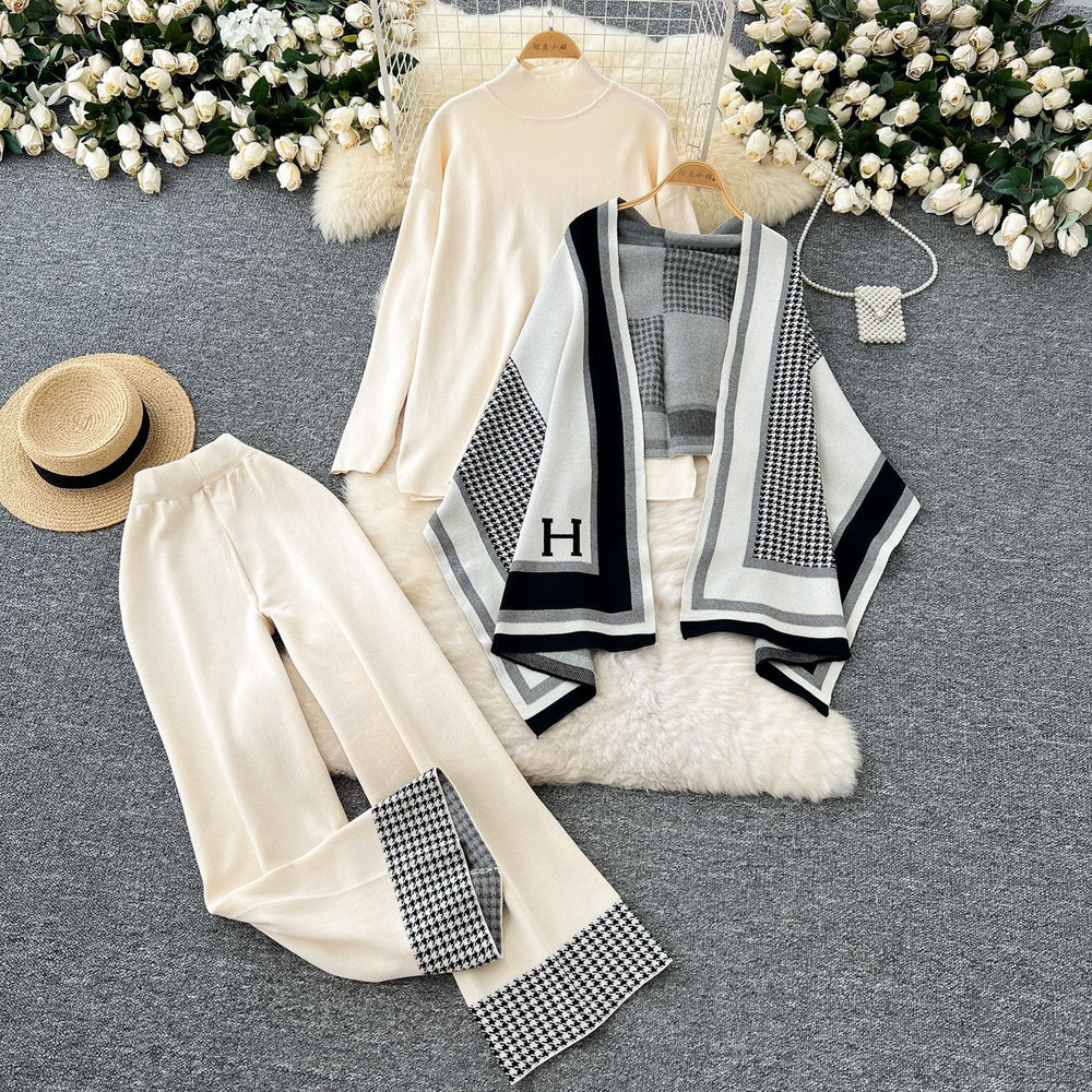 Fashionable casualsuit women's easiest for match bottom mid-collar knitting shirt women's sweater shawl scarf outwearloose pants