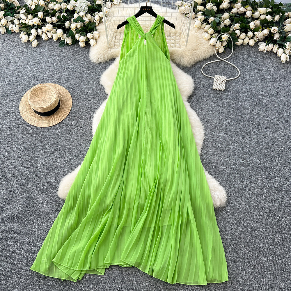 Tea break frenchsense of design tie back square collar small flying sleeves waist backless straps slimming lookelegant gentle wind dress