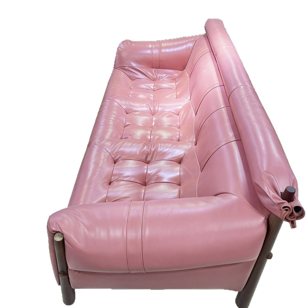 Solid wood sofa fabric designer creative straight row high back retro ash wood three-person new arrival oil wax leather