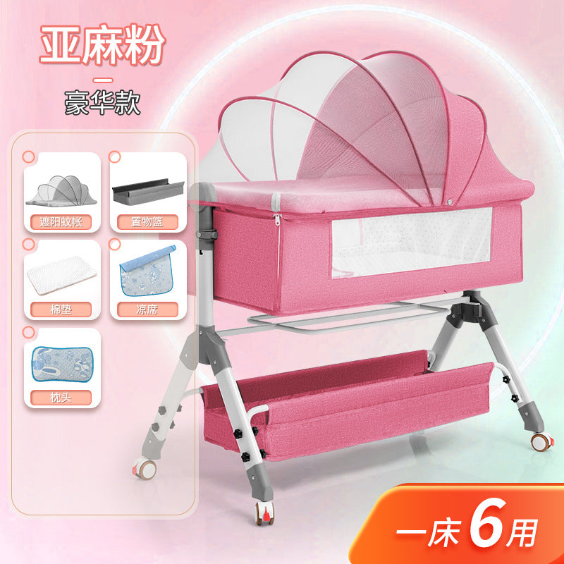 Baby crib newborn bed splicing large bed baby rocking bed bb children's bed cradle bed multifunctional movable foldable