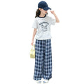 summer new arrival: kids' short-sleeve plaid pants two-piece set - children's cartoon letter lace-trimmed short-sleeve casual outfit
