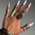 European and american vintage trendy flower conch ring set wholesale, retro niche punk distressed hollow ring wholesale