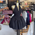 European and american cross-border women's fashion:  summer new arrival - elegant v-neck halter neck bowknot backless high-waisted mini dress
