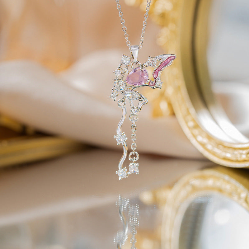 [titanium steel] personalized fashion tassel butterfly necklace women's light luxury high-end pendant niche design clavicle chain jewelry