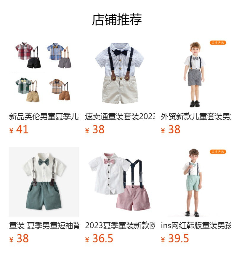 Export children's clothing summer boys short-sleeved shirt cotton boys suit first birthday dress children's day costume