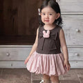 Summernew arrivaldress soft cute style girl pink and white contrast colorlace collar bows flower bud skirt girl vest skirt