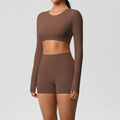 pure color double-sided brushed with chest pad tight-fitting yoga clothes long sleevessuit running sports fitness clothes two-piece set