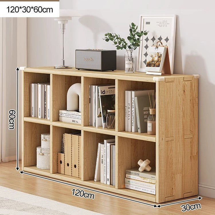 Solid wood bookshelf shelf floor-to-wall combination lattice cabinet living room kindergarten storage low household bookcase