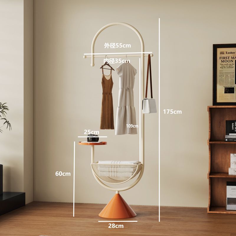 Bedroom clothes hanger with storage basket, small apartment living room multi-functional coat rack, bag rack, entrance floor-standing clothes hanger